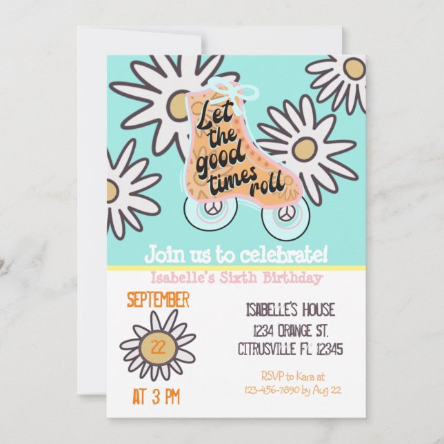 Convite Festa de aniversário de patinação do cilindro (Frente)