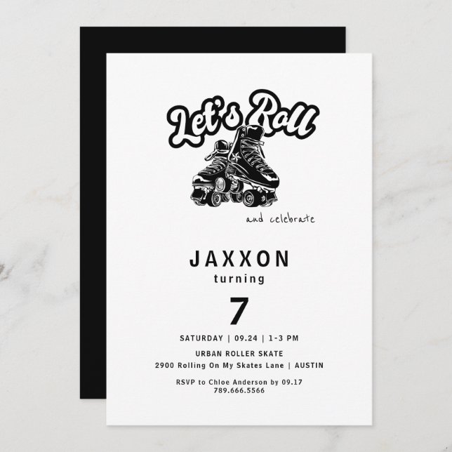 Convite Festa de aniversário de patinação do rolo (Frente/Verso)