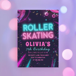 Convite Festa de Aniversário de Patinação no Rolo Glow   F