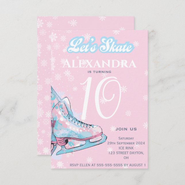 Convite festa de aniversário de patinagem de gelo figura " (Frente/Verso)