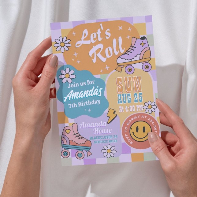 Convite Festa de Aniversário de Patins - Retro Groovy (Zazzle Roller Skate Birthday Party - Retro Groovy Invitation)