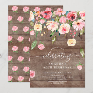 Convite Festa de aniversário de Peonias Rosa Rosa Rústic