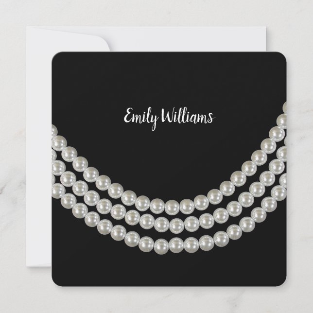 Convite Festa de aniversário de pérolas a preto (Frente)