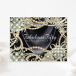 Convite Festa de aniversário de pérolas de marfim preto gl<br><div class="desc">Convite de aniversário pérola feminina com cordões elegantes de pérolas e espirais de pérolas num fundo preto. Você pode adicionar seus detalhes no estilo de fonte e no texto de sua escolha.</div>
