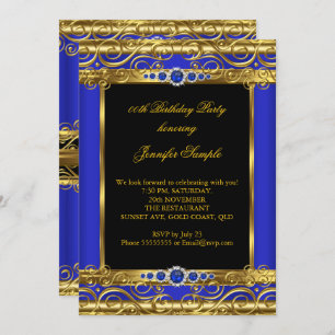 Convite Festa de aniversário de pérolas Douradas Azul Elit