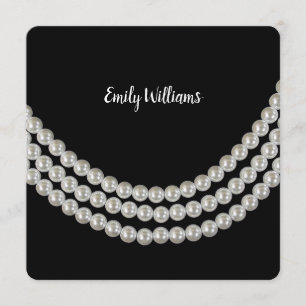 Convite Festa de aniversário de pérolas em preto