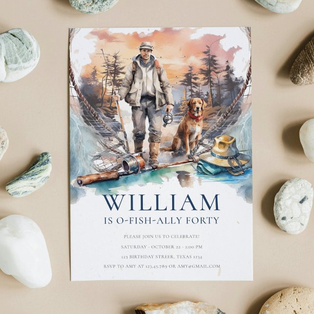 Convite Festa de aniversário de pesca de adultos e cães (Criador carregado)