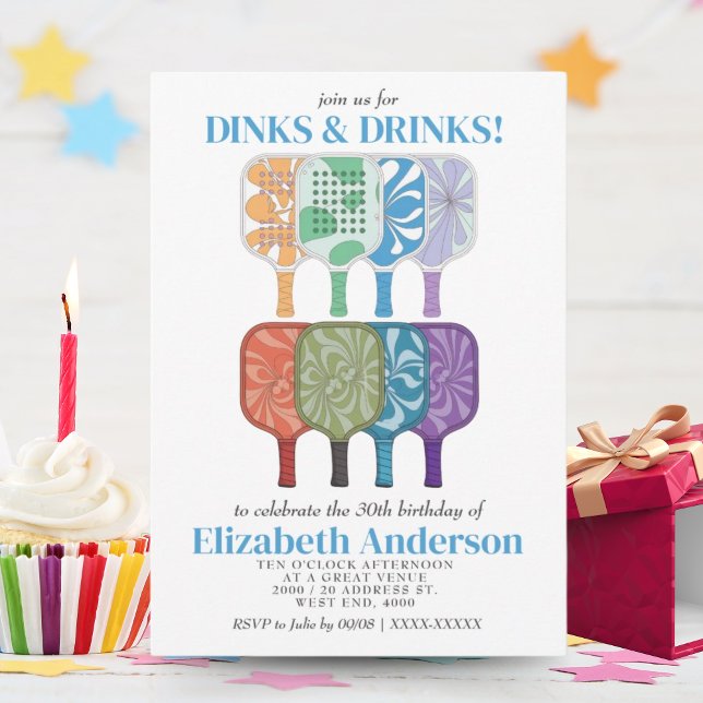 Convite Festa de Aniversário de Pickleball com Aquarela El (Criador carregado)