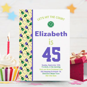 Convite Festa de Aniversário de Pickleball Verde e Roxa