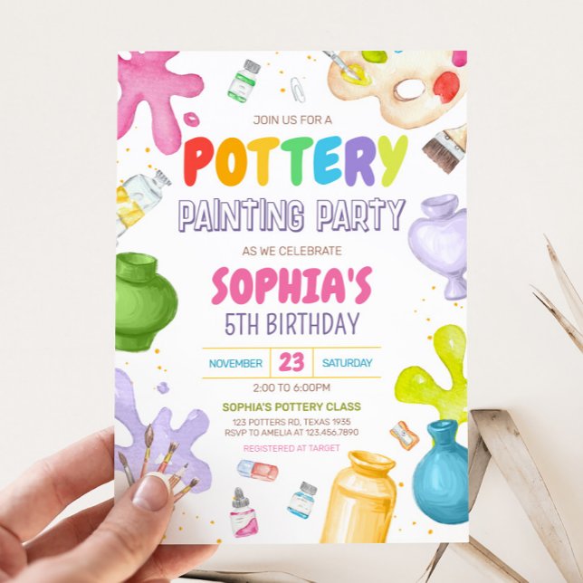 Convite Festa de aniversário de pintura de potência (Painting Pottery Birthday Party Invitation)