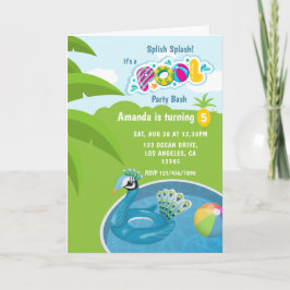 Convite Festa de Aniversário de Piscina com Flutuador de P
