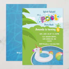 Convite Festa de Aniversário de Piscina com Flutuador de U