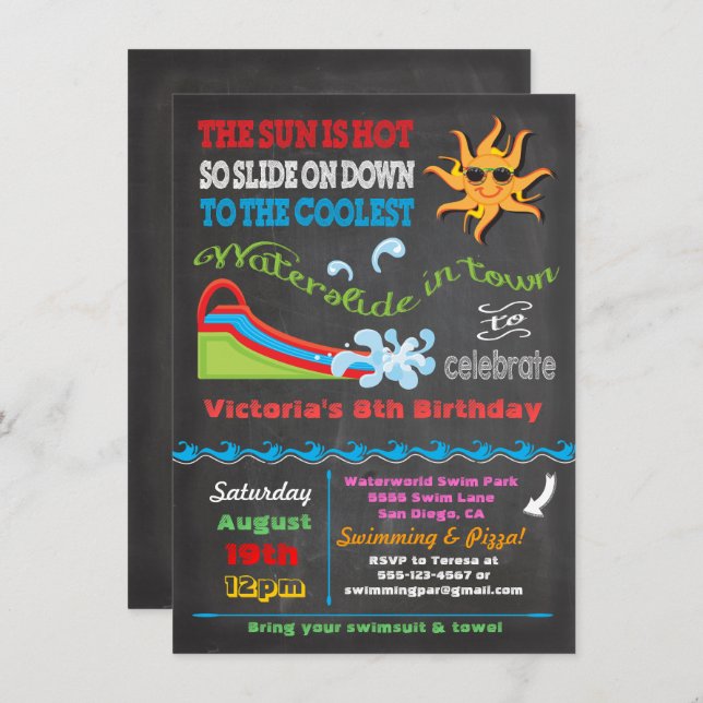 Convite Festa de aniversário de Piscina de água do quadro (Frente/Verso)