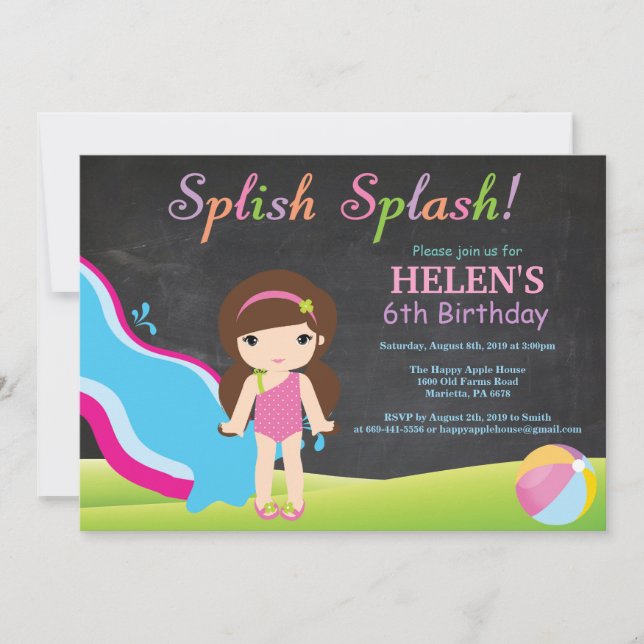 Convite Festa de aniversário de Piscina do diapositivo de  (Frente)