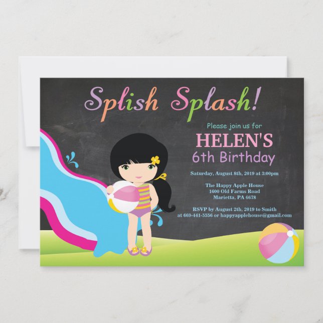 Convite Festa de aniversário de Piscina do diapositivo de  (Frente)