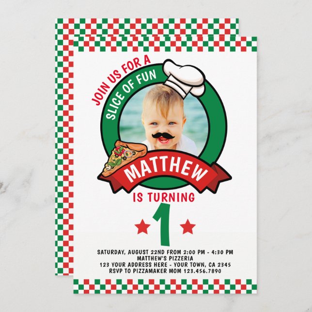 Convite Festa de aniversário de pizza (Frente/Verso)