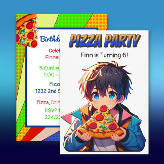 Convite Festa de aniversário de pizza | Anime Boy with Piz