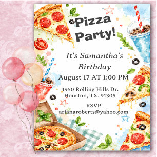 Convite Festa de Aniversário de Pizza Colorida Divertida