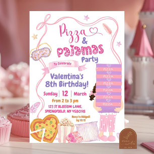 Convite Festa de Aniversário de Pizza com Laço Rosa e Pija