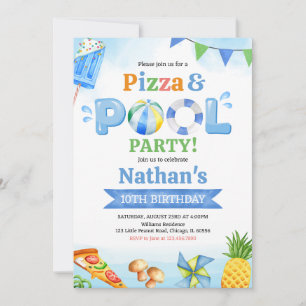 Convite Festa de Aniversário de Pizza e Piscina