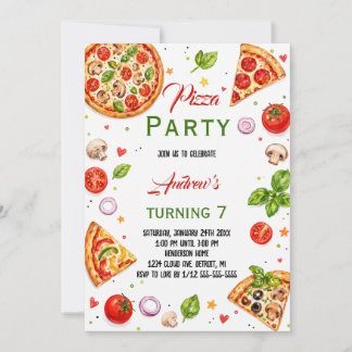 Convite Festa de Aniversário de Pizza Italiana com Aquarel