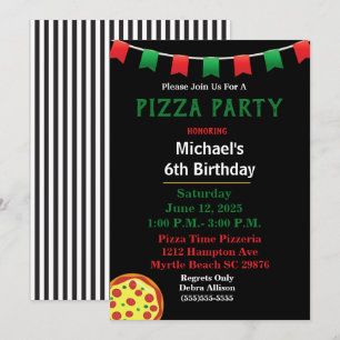 Convite Festa de aniversário de pizza para crianças