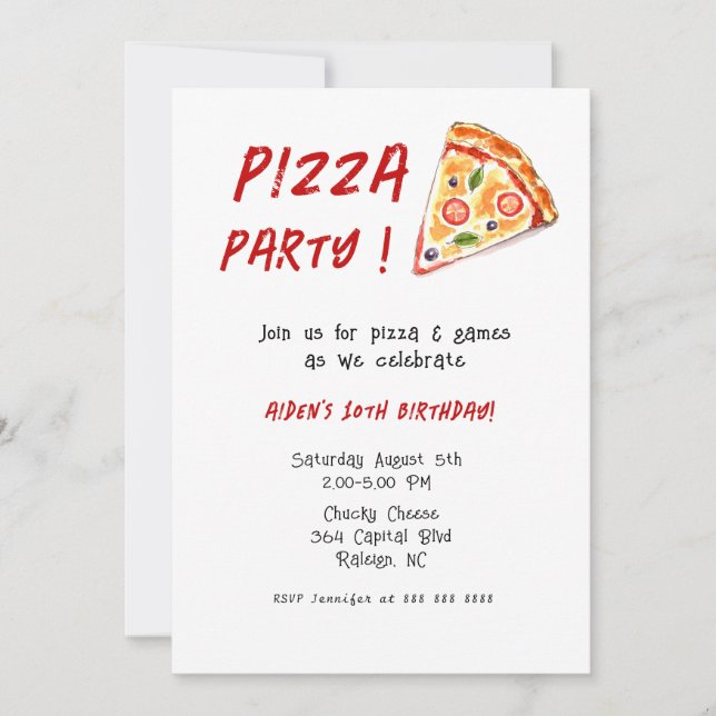 Convite Festa de aniversário de PIZZA para crianças (Frente)