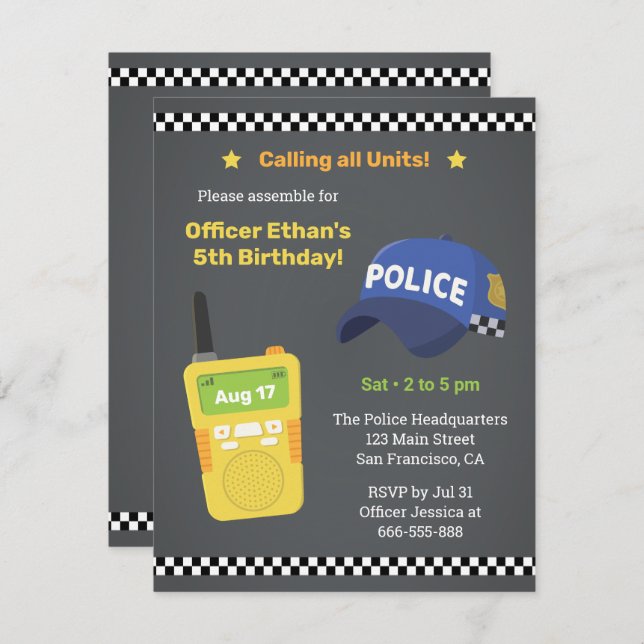 Convite Festa de aniversário de Polícia de Todas as Unidad (Frente/Verso)