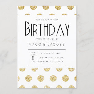 Convite Festa de Aniversário de Pontos Chic Dourado