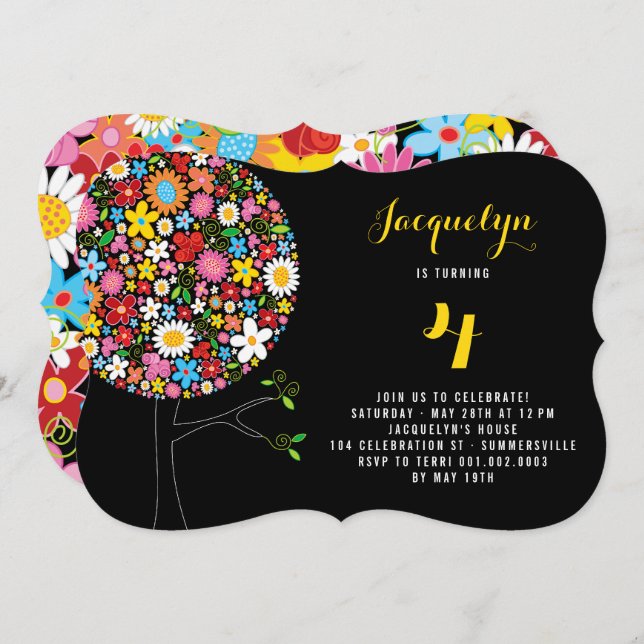 Convite Festa de aniversário de Pop de Flores de Mola Whim (Frente/Verso)