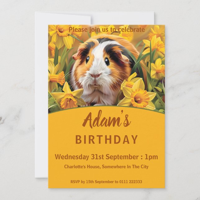 Convite Festa de aniversário de porcos-guineenses (Frente)