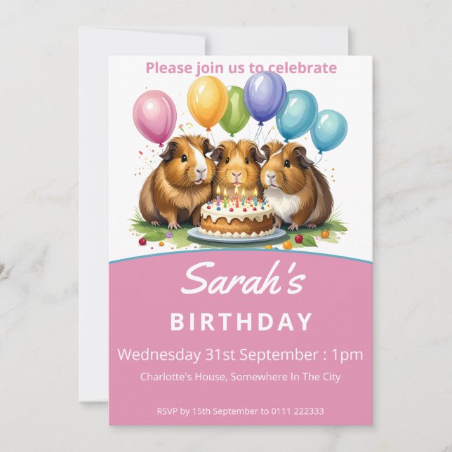 Convite Festa de aniversário de porcos-guineenses (Frente)