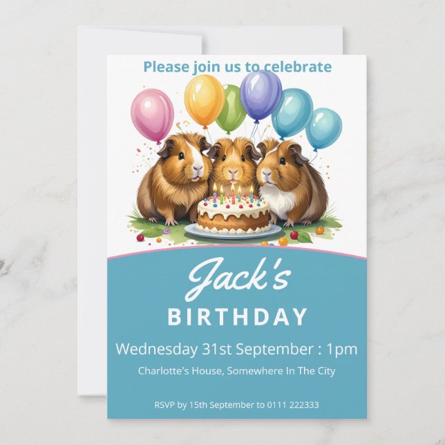 Convite Festa de aniversário de porcos-guineenses (Frente)