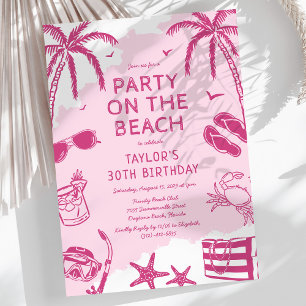 Convite Festa de aniversário de porta rosa da praia costei