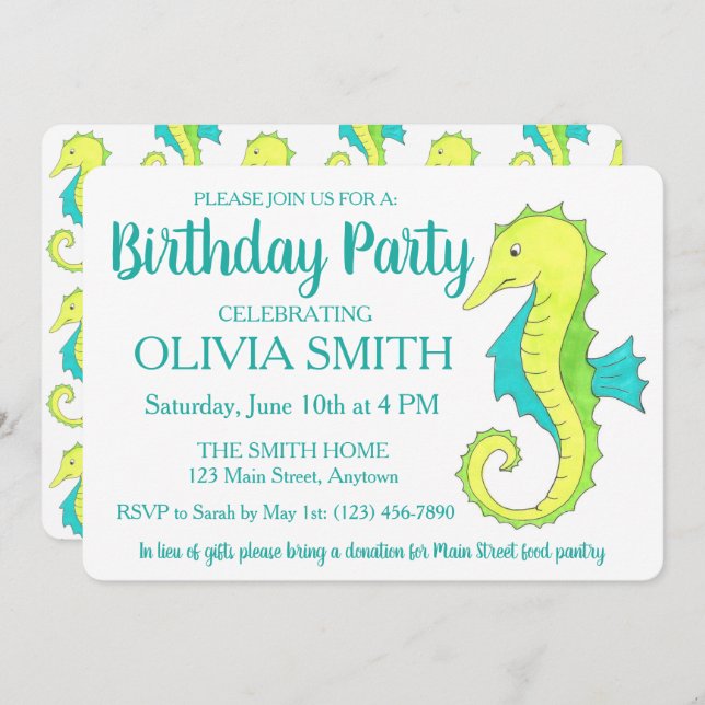 Convite Festa de aniversário de Praia de Cavalos do Mar Ve (Frente/Verso)