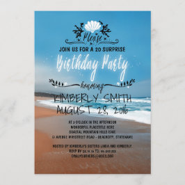 Convite Festa de aniversário de praia em Whimsical e azul