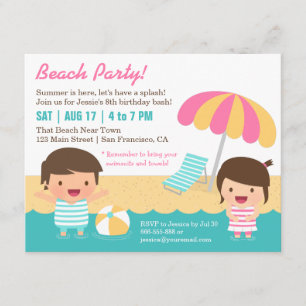 Convite Festa de aniversário de praia para crianças boni