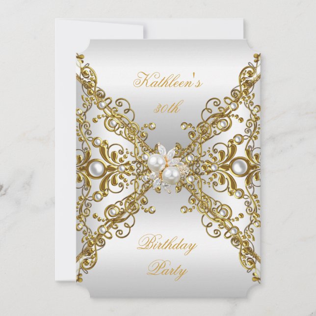 Convite Festa de aniversário de Prata de Pérolas Dourada E (Frente)