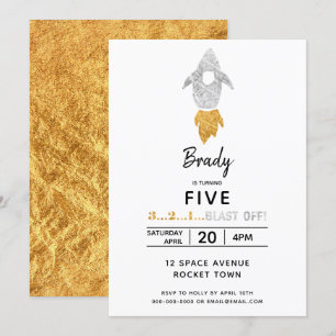 Convite Festa de aniversário de prata Dourado do espaço 