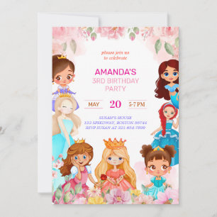 Convite Festa de aniversário de Princesa Convidada para 3 