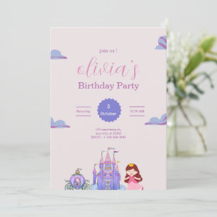 Convite Festa de Aniversário de Princesa Rosa e Roxa para