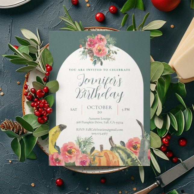 Convite Festa de aniversário de Pumpkins Vibrante Floral C (Criador carregado)