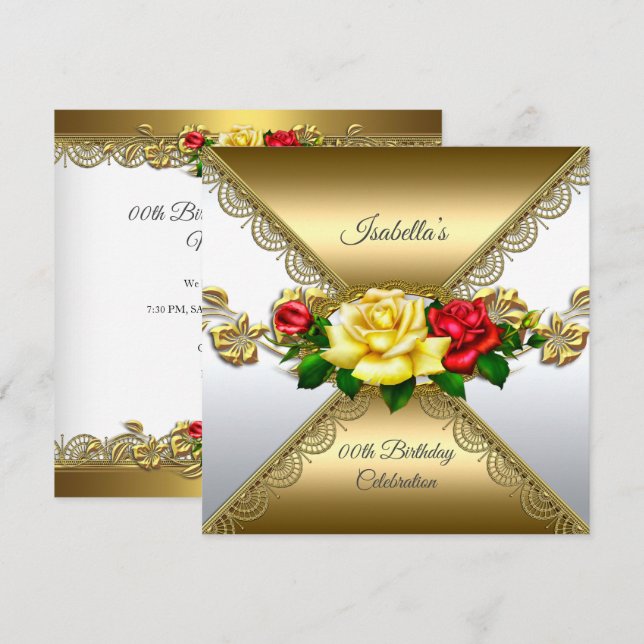 Convite Festa de Aniversário de Qualquer Idade Dourado ver (Frente/Verso)