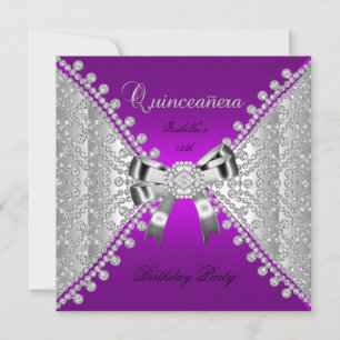 Convite Festa de Aniversário de Quinceanera Diamantes Roxo