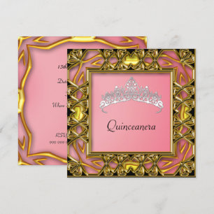 Convite Festa de Aniversário de Quinceanera  Dourado e sal