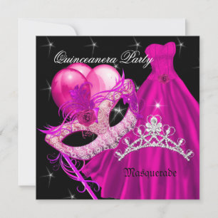 Convite Festa de Aniversário de Quinceanera Mascarada Rosa