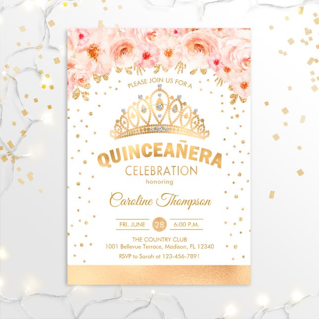 Convite Festa de aniversário de Quinceanera - Placa Rosa D (Criador carregado)