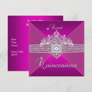 Convite Festa de Aniversário de Quinceanera Rosa Vibrante