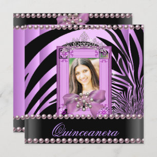 Convite Festa de aniversário de Quinceanera Zebra Lilac Pe