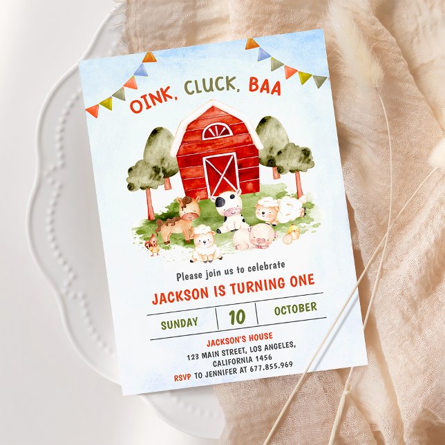 Convite Festa de aniversário de quintal de animais de expl (Criador carregado)
